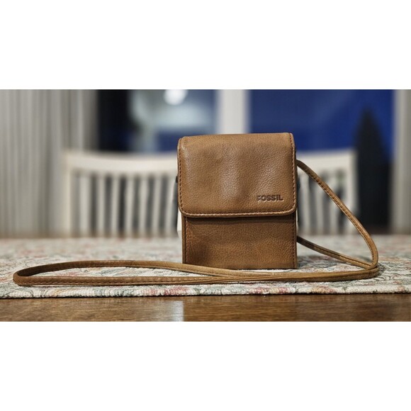 Fossil Brown Leather Crossbody Wallet Clutch Soft Glove Tanned Leather Vintage - Picture 2 of 16